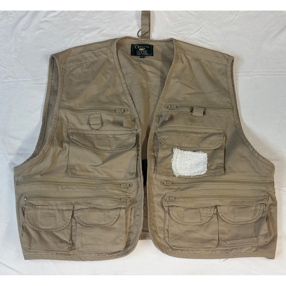 Crystal River Mens 2XL Khaki Cotton Fly Fishing Vest Multi Pocket CR/FV1 Tan - Picture 1 of 6